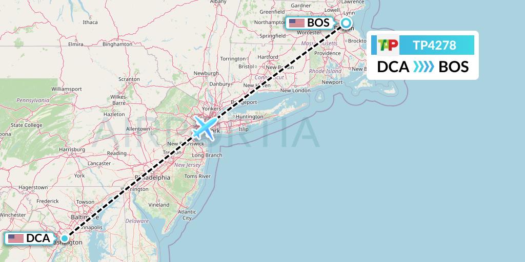 TP4278 TAP Portugal Flight Map: Washington to Boston
