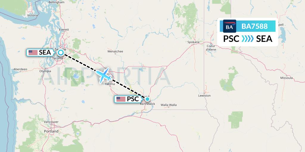 BA7588 British Airways Flight Map: Pasco to Seattle