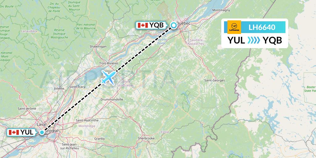 LH6640 Lufthansa Flight Map: Montreal to Quebec
