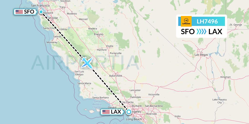 LH7496 Lufthansa Flight Map: San Francisco to Los Angeles