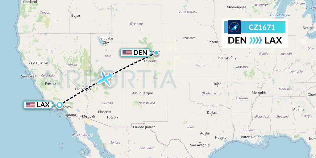 CZ1671 China Southern Airlines Flight Map: Denver to Los Angeles