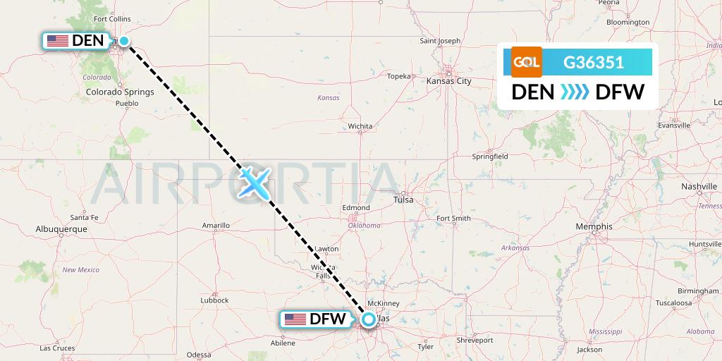 G36351 GOL Transportes Aeros Flight Map: Denver to Dallas