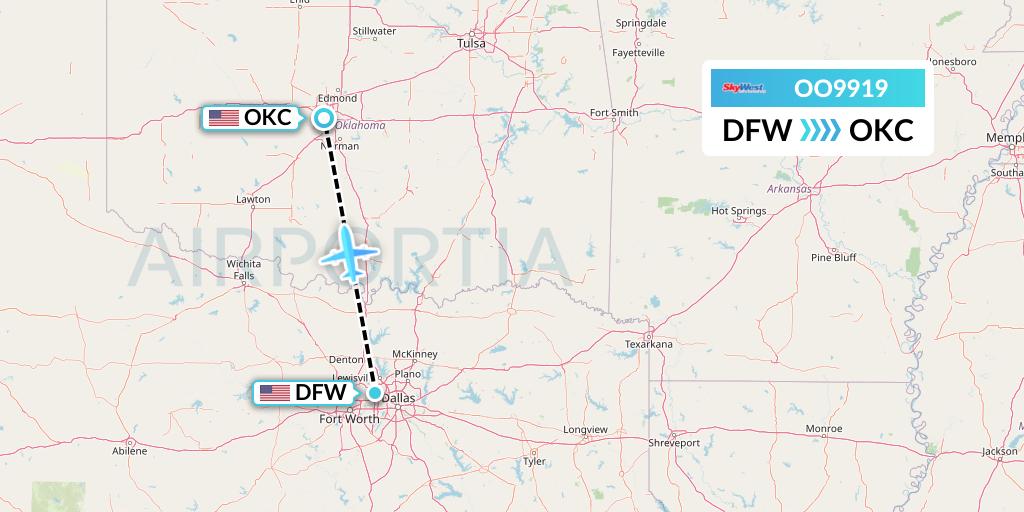 OO9919 SkyWest Airlines Flight Map: Dallas to Oklahoma City