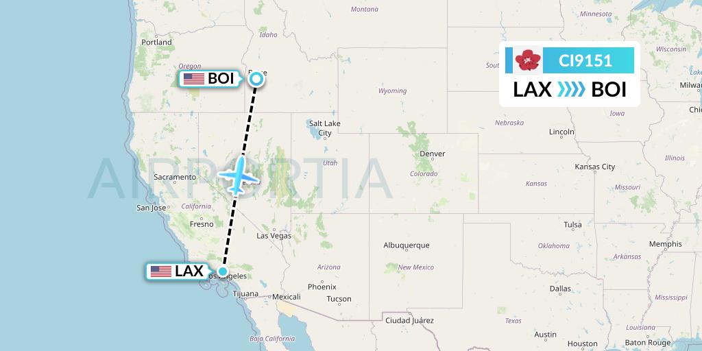 CI9151 China Airlines Flight Map: Los Angeles to Boise