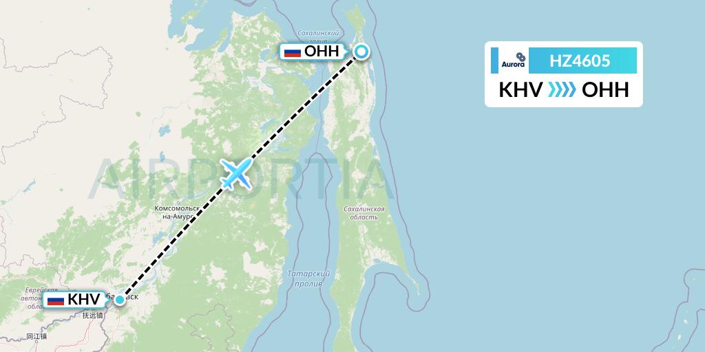 HZ4605 Aurora Flight Map: Khabarovsk to Okha