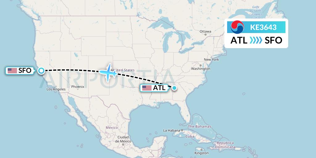KE3643 Korean Air Flight Map: Atlanta to San Francisco