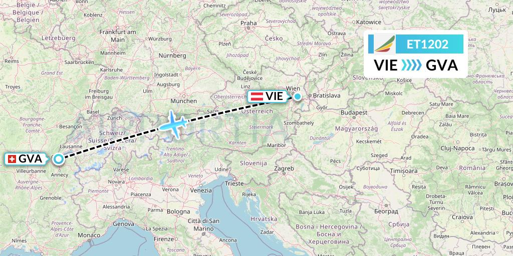 ET1202 Ethiopian Airlines Flight Map: Vienna to Geneva