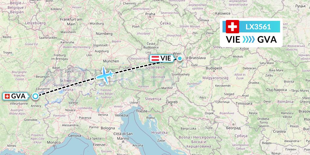 LX3561 Swiss Flight Map: Vienna to Geneva