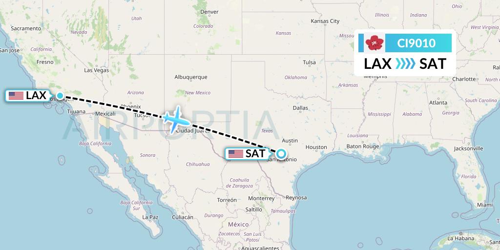 CI9010 China Airlines Flight Map: Los Angeles to San Antonio