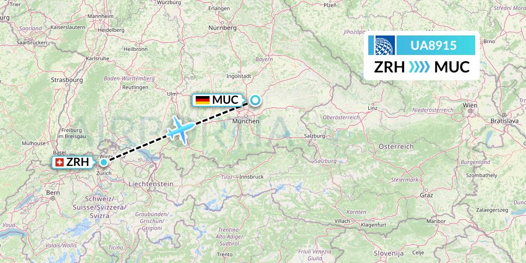 UA8915 United Airlines Flight Map: Zurich to Munich