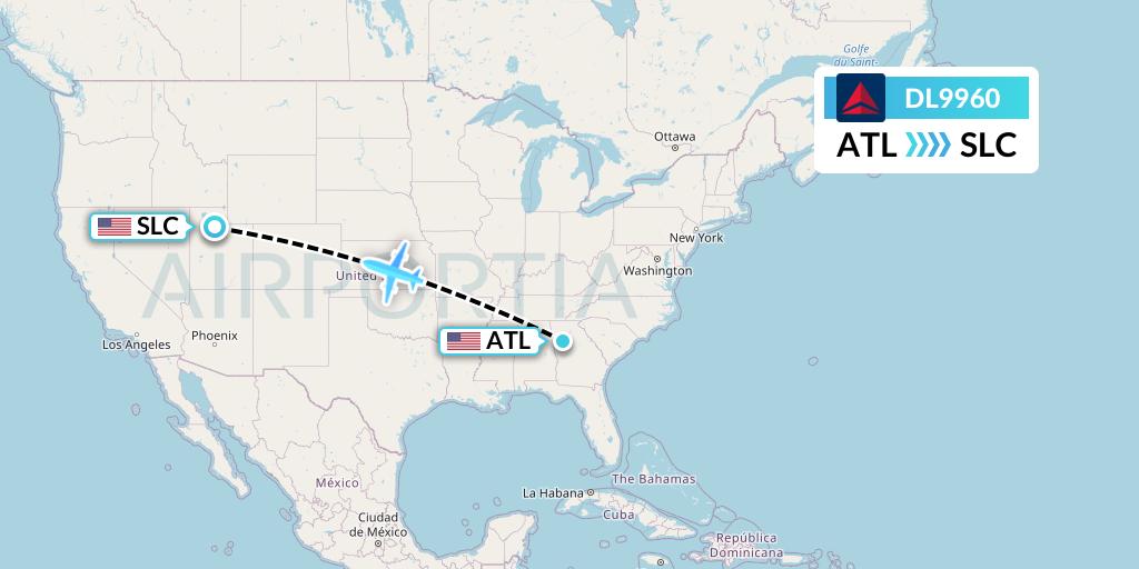 DL9960 Delta Air Lines Flight Map: Atlanta to Salt Lake City