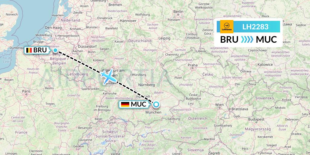 LH2283 Lufthansa Flight Map: Brussels to Munich