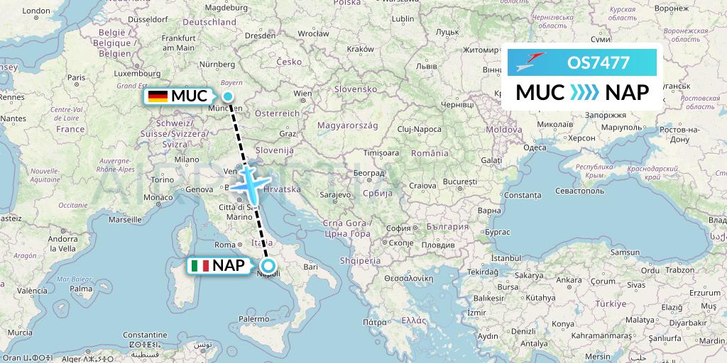 OS7477 Austrian Airlines Flight Map: Munich to Naples