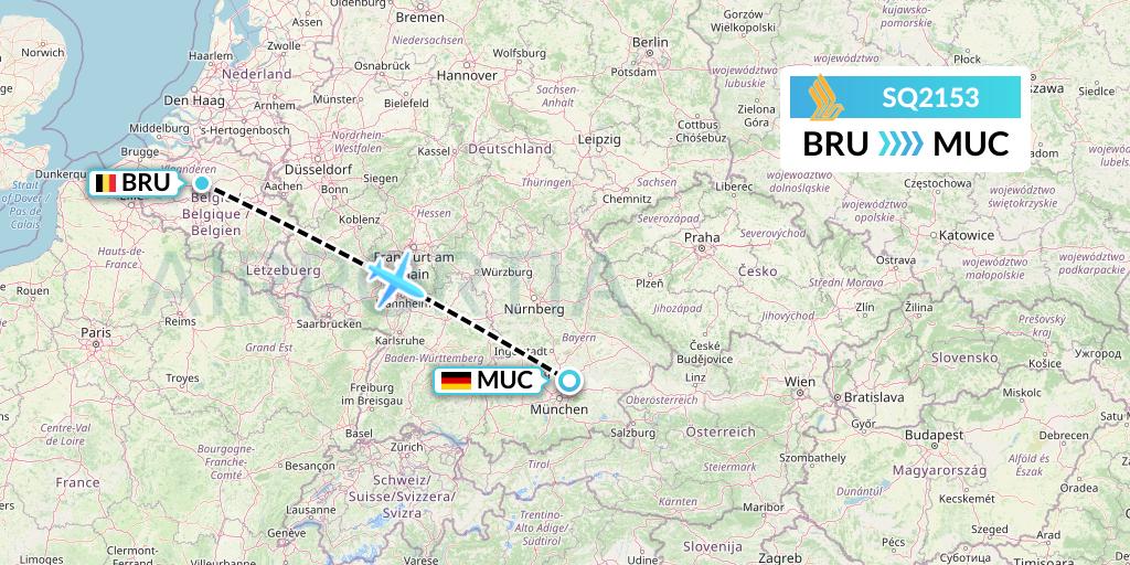 SQ2153 Singapore Airlines Flight Map: Brussels to Munich