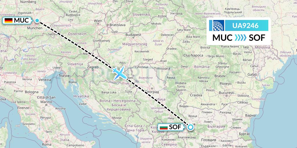 UA9246 United Airlines Flight Map: Munich to Sofia