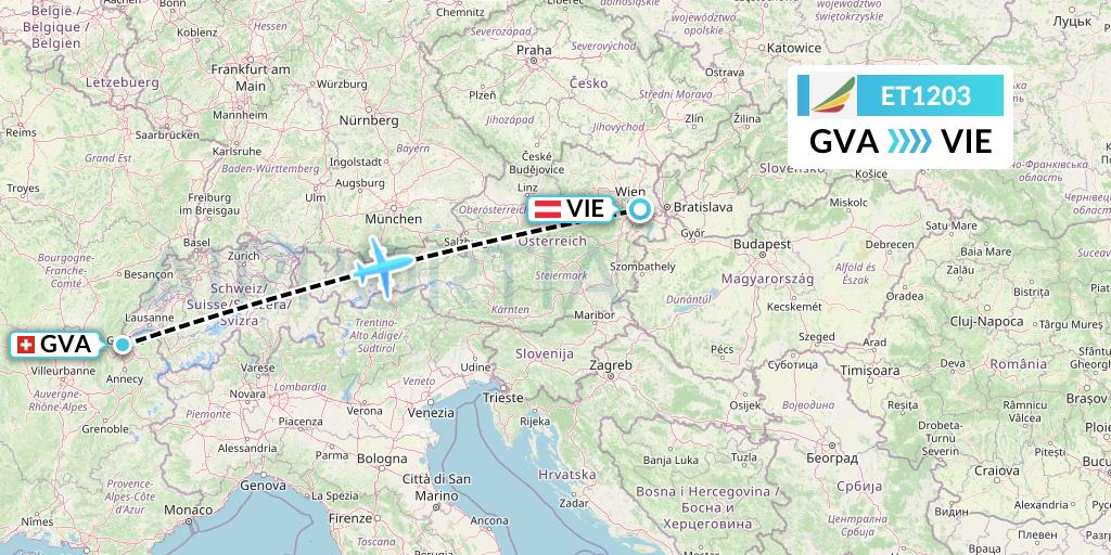 ET1203 Ethiopian Airlines Flight Map: Geneva to Vienna