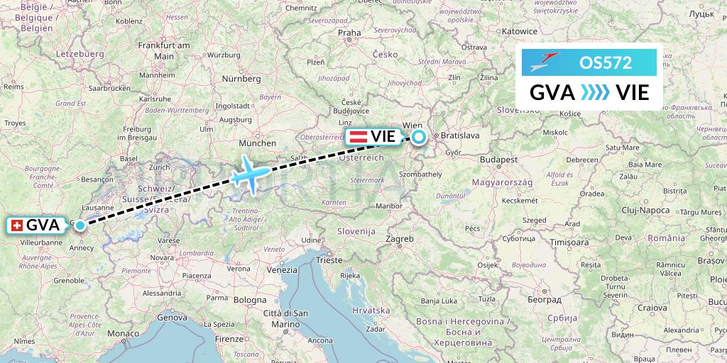 OS572 Austrian Airlines Flight Map: Geneva to Vienna