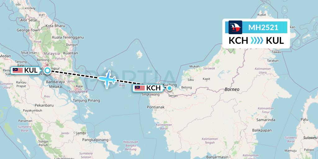MH2521 Malaysia Airlines Flight Map: Kuching to Kuala Lumpur