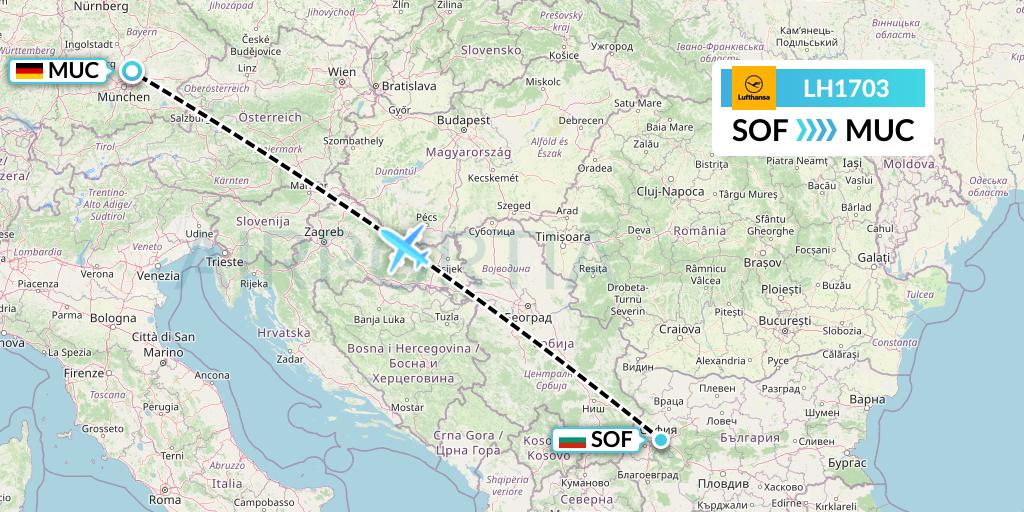 LH1703 Lufthansa Flight Map: Sofia to Munich
