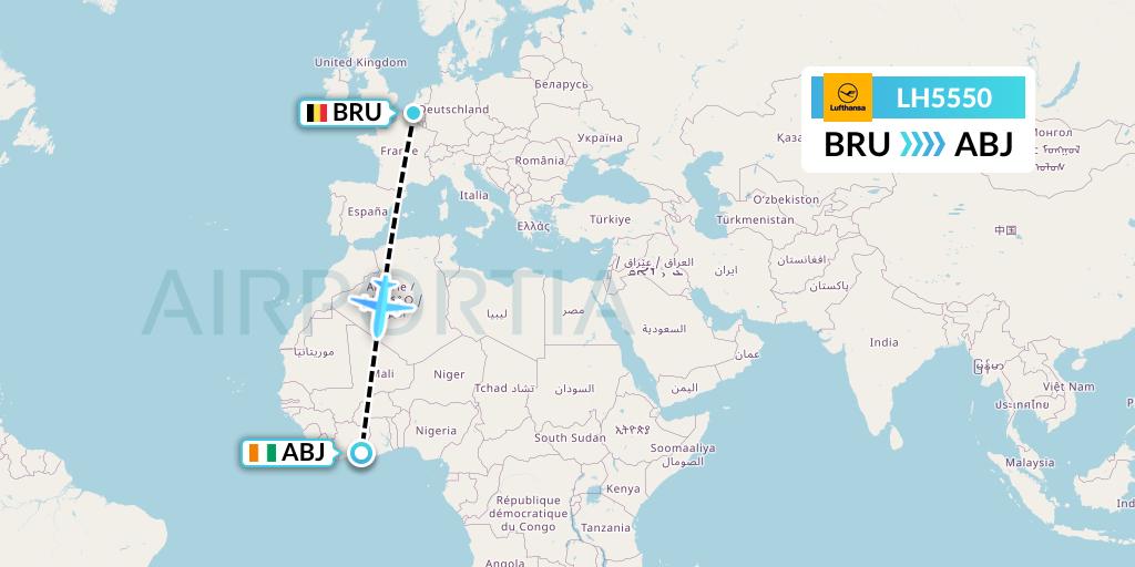 LH5550 Lufthansa Flight Map: Brussels to Abidjan