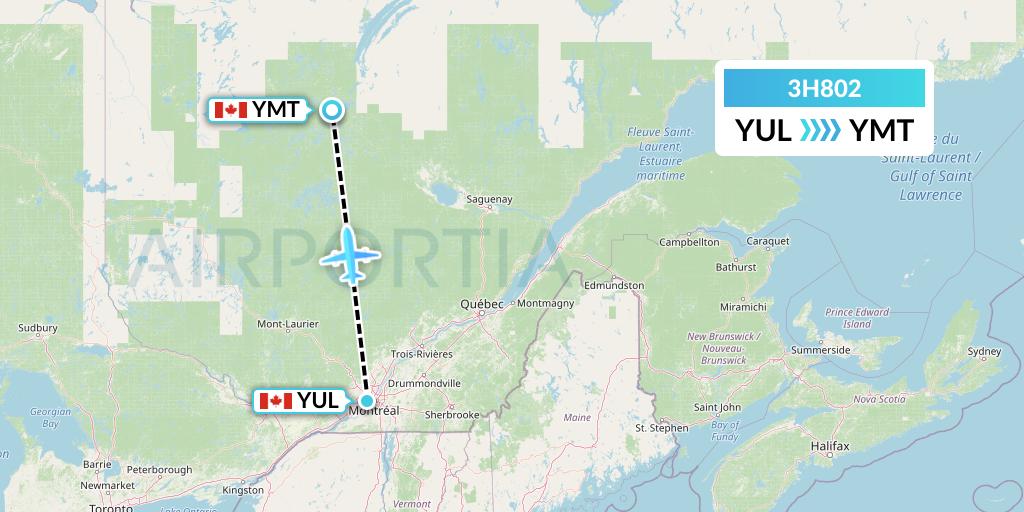 3H802 Air Inuit Flight Map: Montreal to Chibougamau