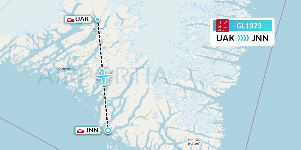 GL1373 Air Greenland Flight Map: Narsarsuaq to Nanortalik