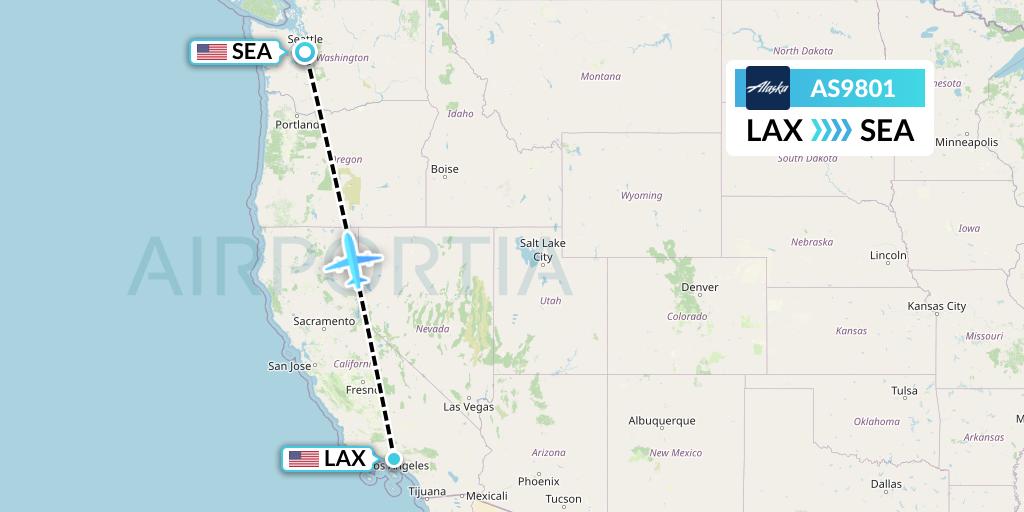 AS9801 Alaska Airlines Flight Map: Los Angeles to Seattle