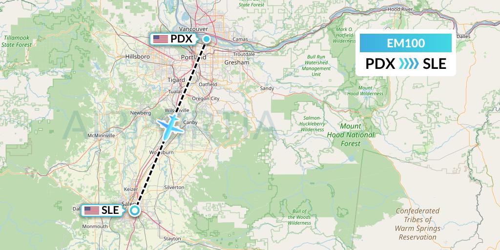 EM100 Empire Airlines Flight Map: Portland to Salem