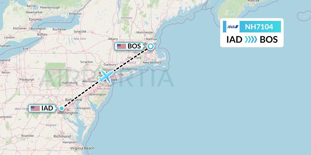 NH7104 All Nippon Airways Flight Map: Washington to Boston