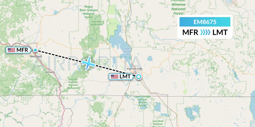 EM8675 Empire Airlines Flight Map: Medford to Klamath Falls