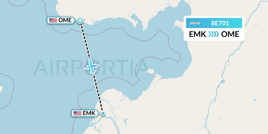 8E701 Bering Air Flight Map: Emmonak to Nome