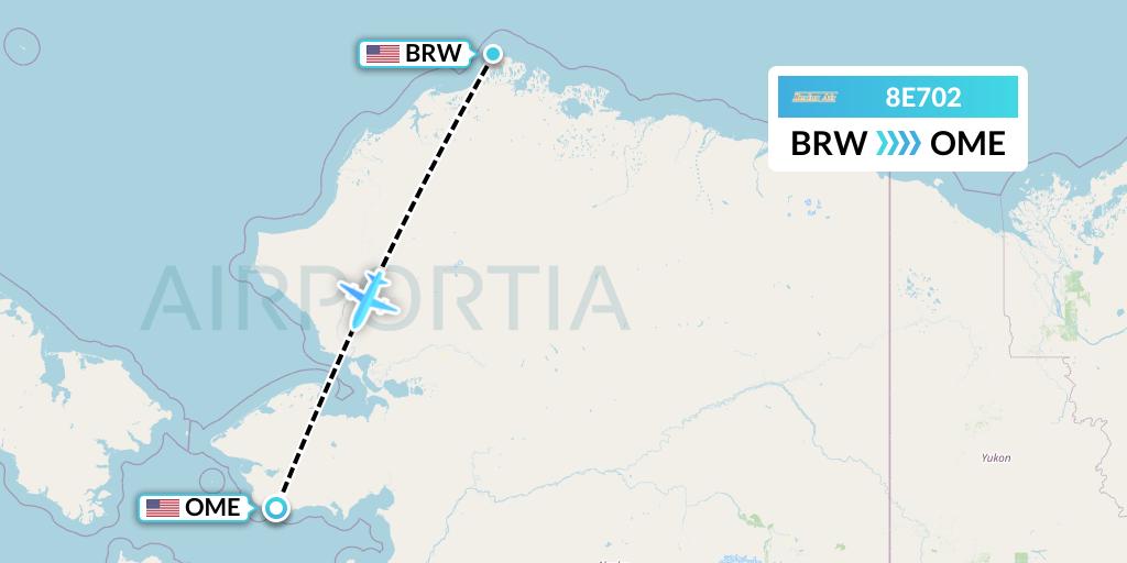 8E702 Bering Air Flight Map: Barrow to Nome