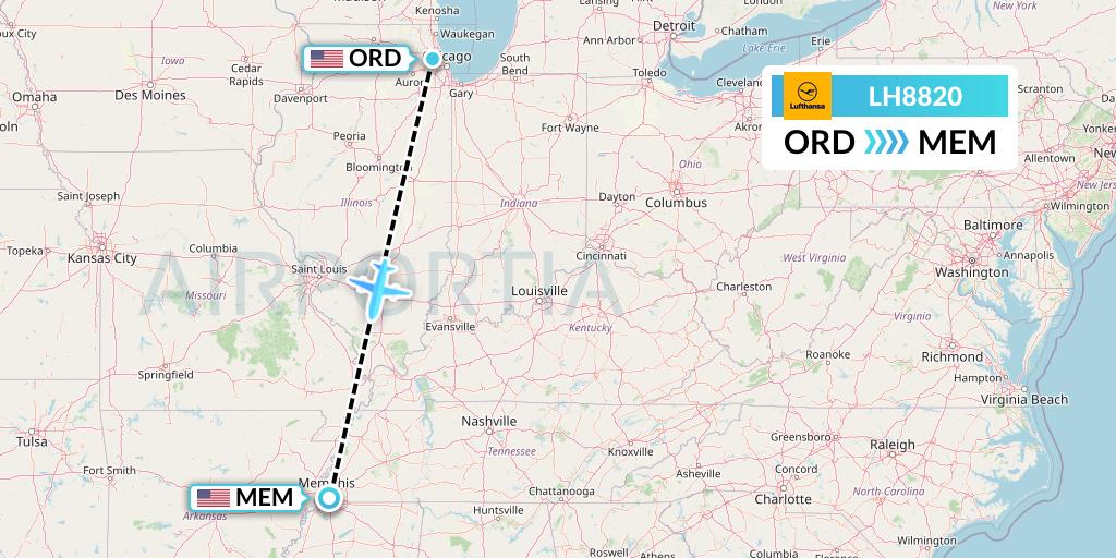 LH8820 Lufthansa Flight Map: Chicago to Memphis