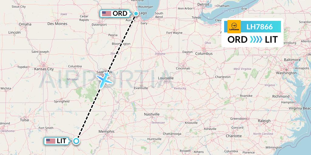 LH7866 Lufthansa Flight Map: Chicago to Little Rock