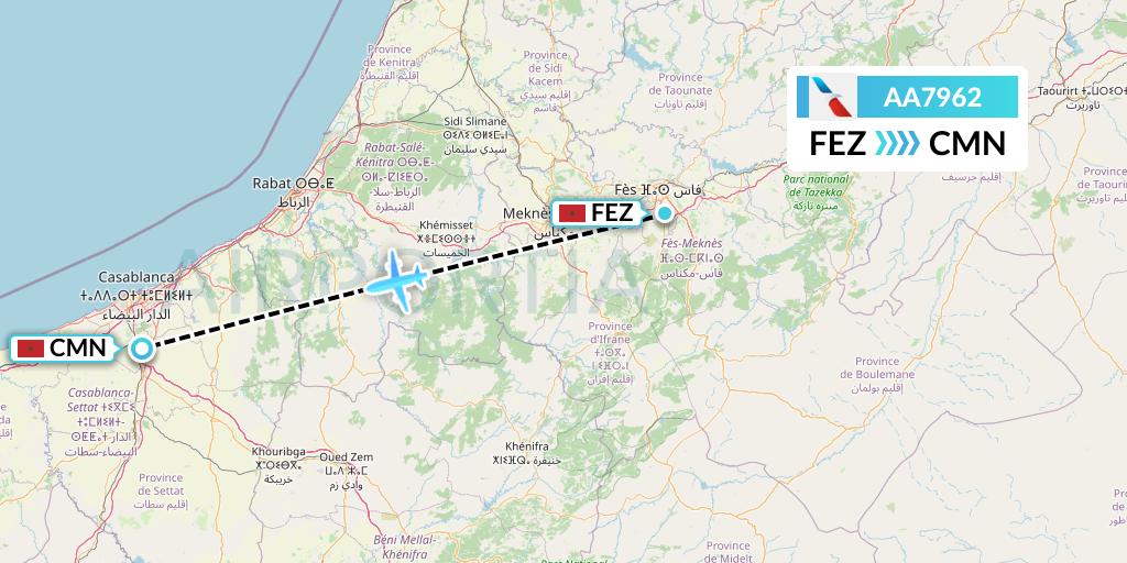 AA7962 American Airlines Flight Map: Fes to Casablanca