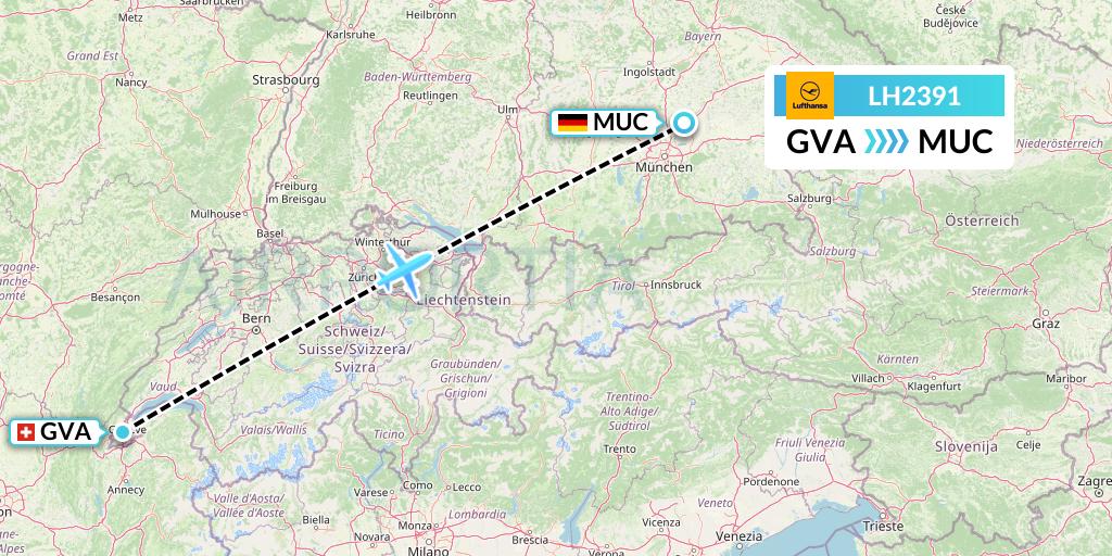 LH2391 Lufthansa Flight Map: Geneva to Munich