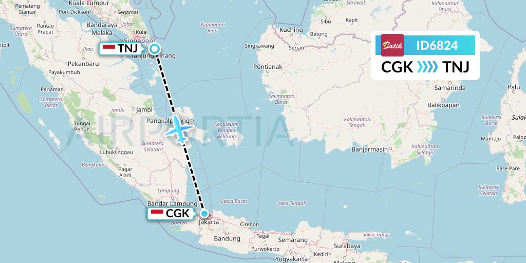 ID6824 Batik Air Flight Map: Jakarta to Tanjung Pinang