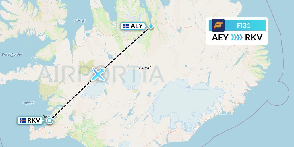 FI31 Icelandair Flight Map: Akureyri to Reykjavik