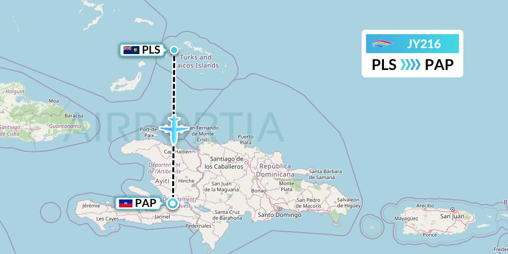 JY216 InterCaribbean Airways Flight Map: Providenciales to Port-au-Prince
