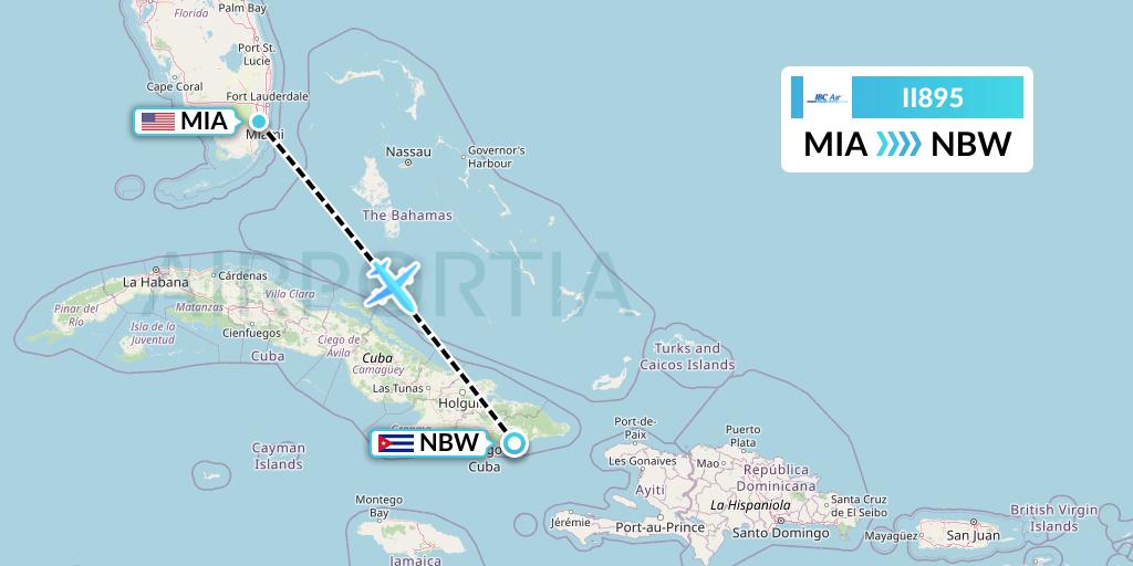 II895 IBC Airways Flight Map: Miami to Guantanamo Bay Naval Station