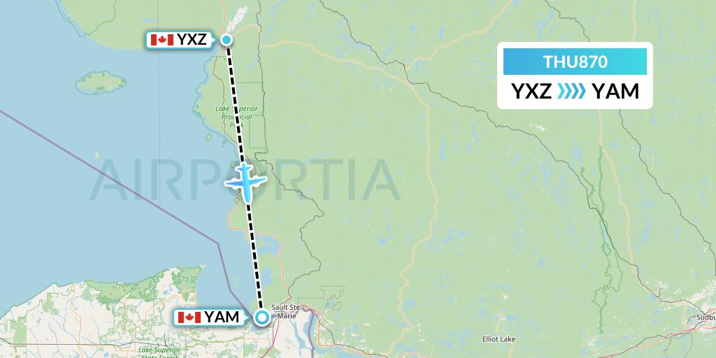 THU870 Thunder Airlines Flight Map: Wawa to Sault Ste. Marie