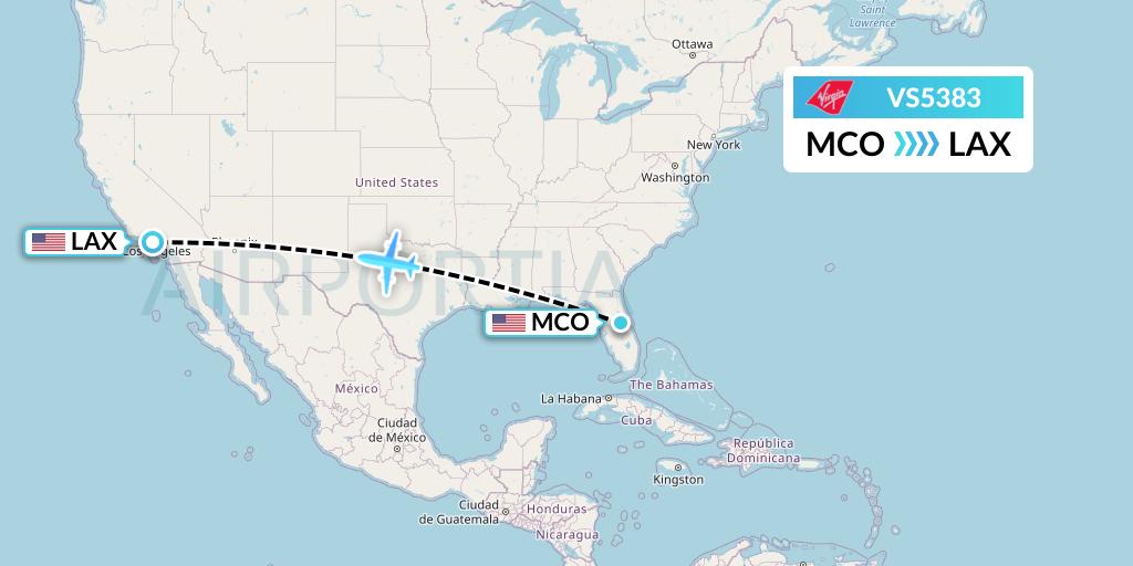 VS5383 Virgin Atlantic Airways Flight Map: Orlando to Los Angeles