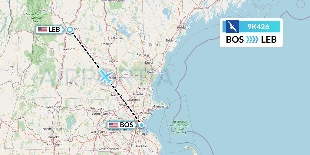 9K426 Cape Air Flight Map: Boston to Lebanon