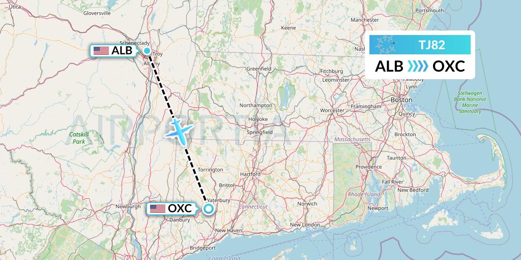 TJ82 Tradewind Aviation Flight Map: Albany to Oxford