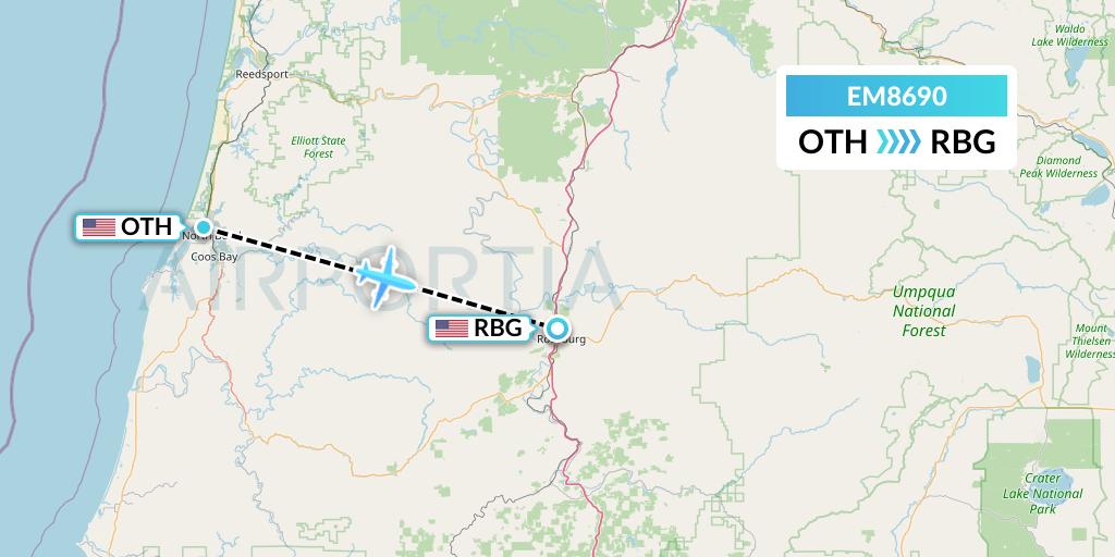 EM8690 Empire Airlines Flight Map: North Bend to Roseburg