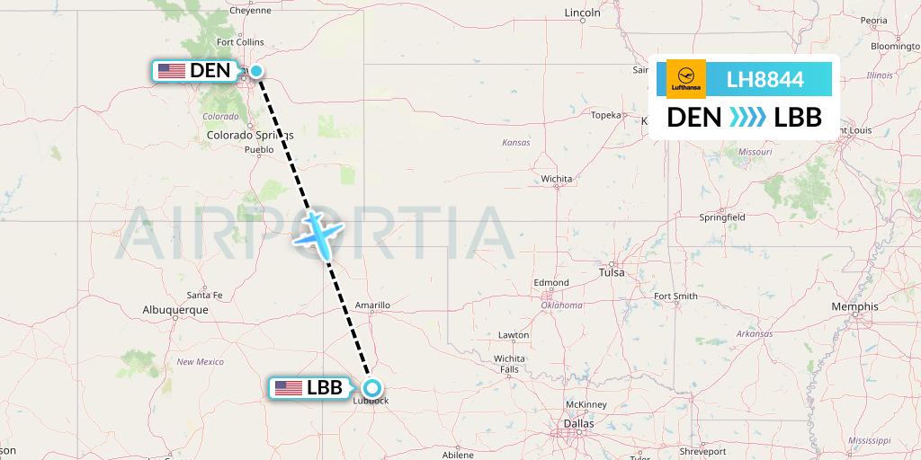 LH8844 Lufthansa Flight Map: Denver to Lubbock
