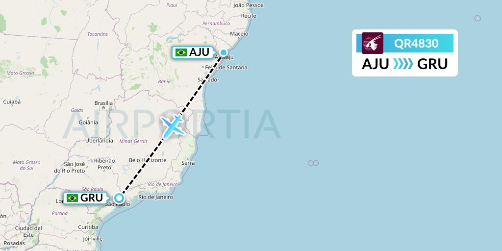 QR4830 Qatar Airways Flight Map: Aracaju to Sao Paulo