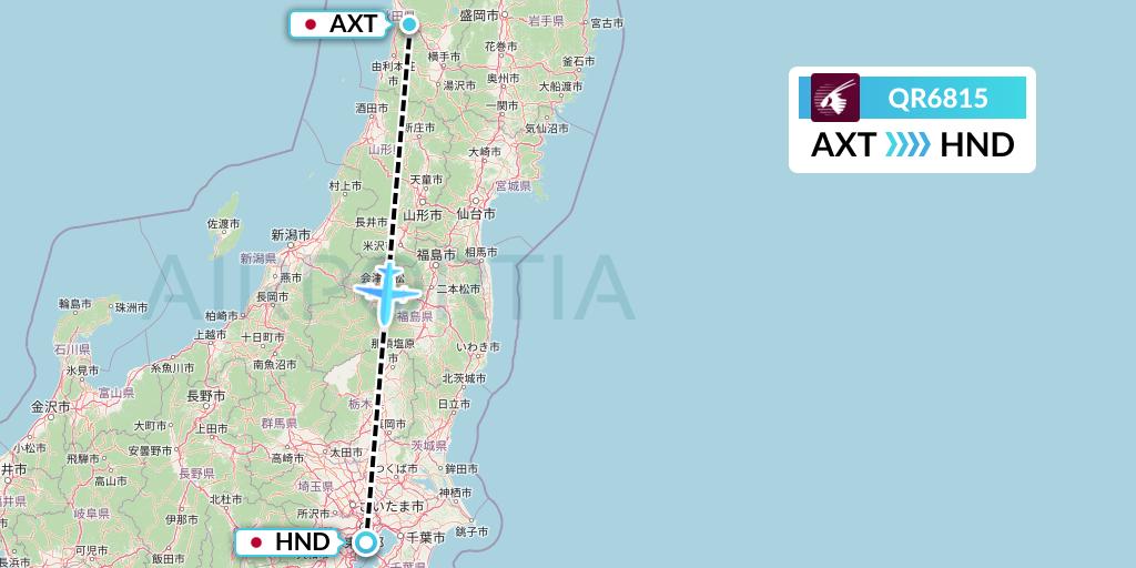 QR6815 Qatar Airways Flight Map: Akita to Tokyo