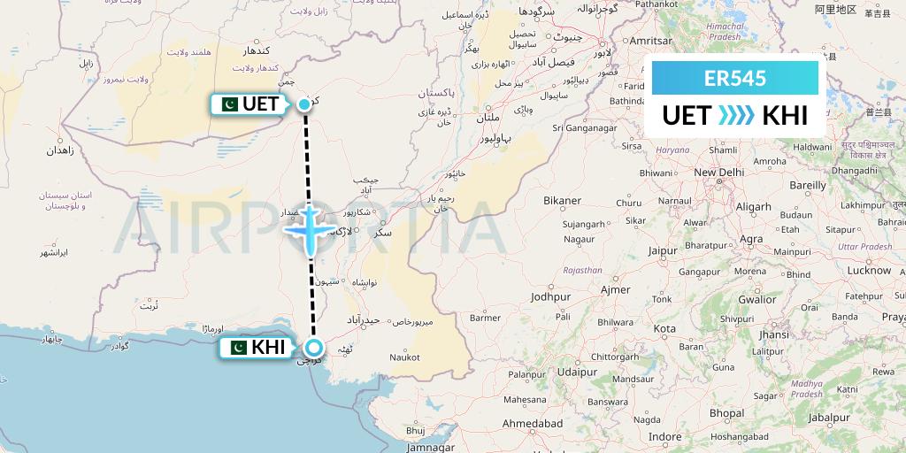 ER545 Serene Air Flight Map: Quetta to Karachi