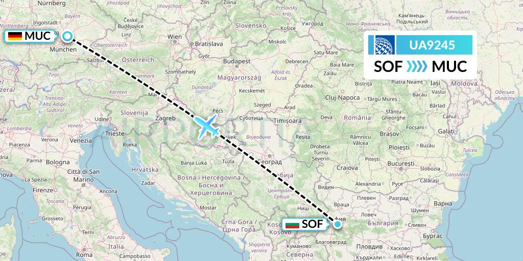 UA9245 United Airlines Flight Map: Sofia to Munich